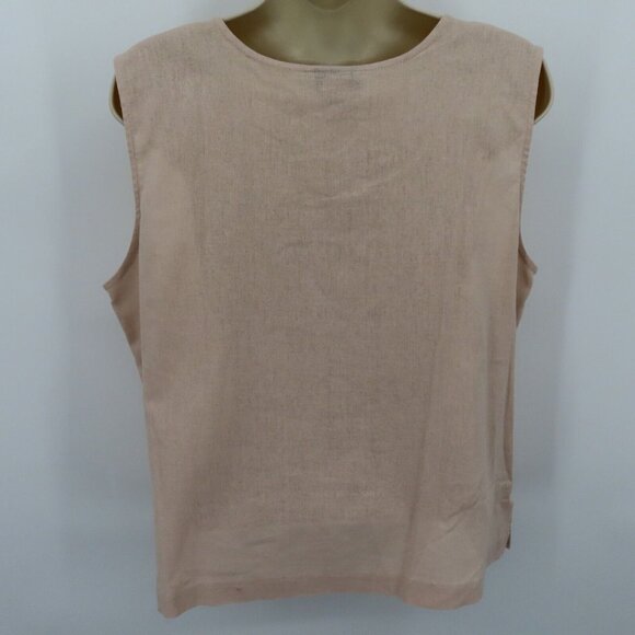 AKC Women Large Petite LP Pink Embroidered Flip Flops Linen Blend Tank Top Shirt - Picture 5 of 8